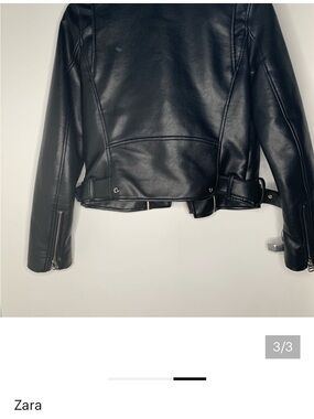 Zara Black Faux Leather Moto Jacket with Belted Hem